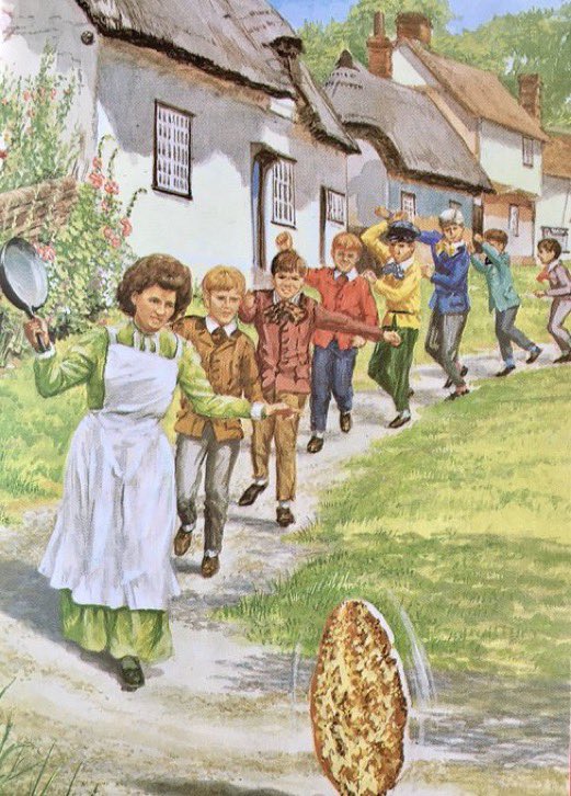 LBFlyawayhome's tweet photo. Ladybird’s version of ‘The Big Pancake’ (1972)  
And here’s the Essex lane they all ran down 
Artist: Robert Lumley https://t.co/7uhP7yzOZ4