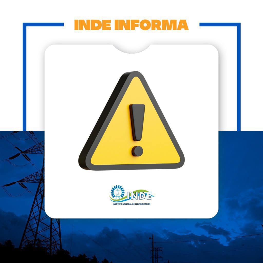 INDEGUATEMALA's tweet photo. ⚠️ #INDEInforma ⚡ Debido a trabajos de emergencia el servicio de energía eléctrica es irregular, de 13:15 a 13:45 horas, en los municipios de #Ipala, #ConcepciónLasMinas, #Olopa y #SanJoséLaArada del departamento de #Chiquimula; https://t.co/YWIM9UMaCH