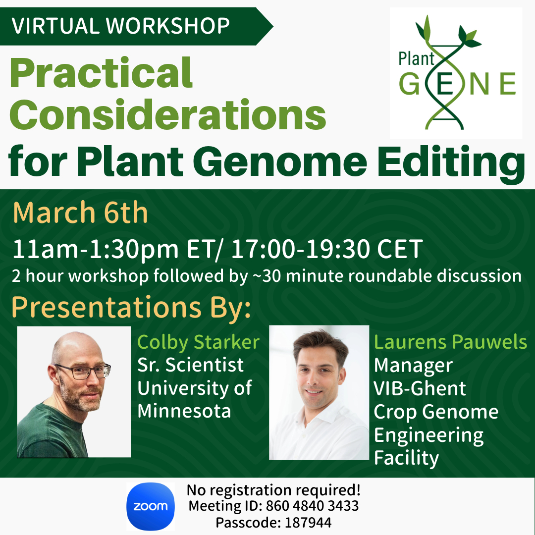 The 2024 Workshop Series will start with "Practical Considerations for Plant Genome Editing". 

Speakers will provide practical information and best practices for a successful CRISPR experiment. Beginners and experienced users will find useful info. 
#CRISPR #AcademicTwitter