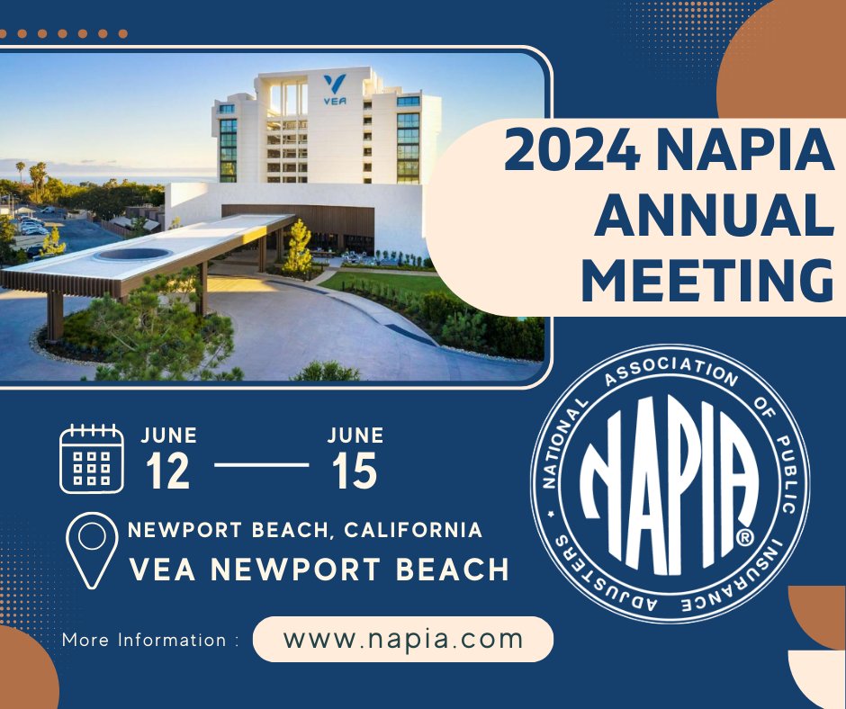 NAPIAforPAs's tweet photo. ๐ SAVE THE DATE!
2024 NAPIA Annual Meeting | June 12-15 | Newport Beach, California
Additional Details Here โก๏ธ https://t.co/OR9HFuGTBH
Registration Coming Soon!
#NAPIA #ContinuingEducation #publicadjuster #publicadjusters https://t.co/ECDX3CmHDr