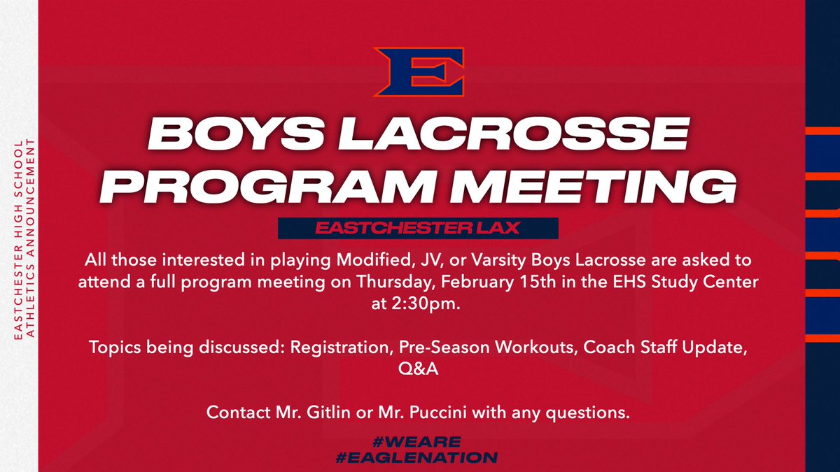 🚨Program meeting - This Thursday! <a href="/Eagle___Nation/">EHS ATHLETICS</a> @puccini_thomas