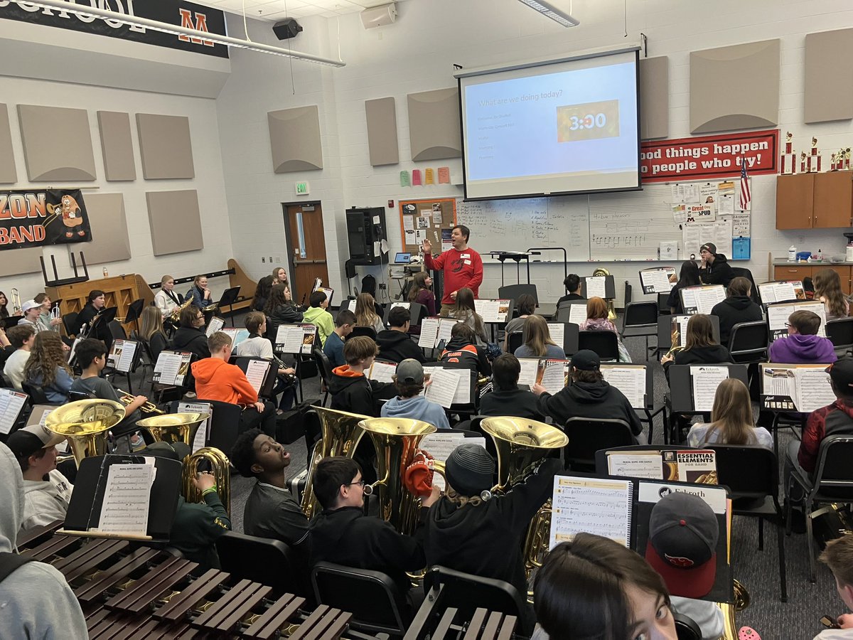 Special thanks to Dr. Benjamin Druffel of @MSUMDragons band for rehearsing and running a clinic with the @MHSSpuds Symphonic Band and @HZNSpuds 8th grade band today!