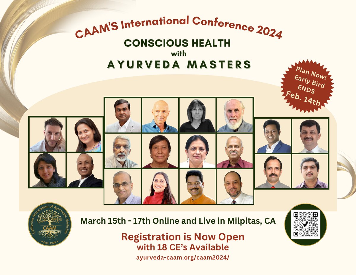 EmbodyLight's tweet photo. The early registration deadline for the 2024 @AyurvedaCA International Conference is tomorrow, 2/14.

Presenters include: @davidfrawleyved 
@Anukizhakke @drkjayarajan @tnesari @JohnDouillard &amp; more!

Join in-person or virtually ⬇️ 
https://t.co/C4iwBQhhIe

@NAMAAyurveda #Ayurveda https://t.co/D0krAbBKNI