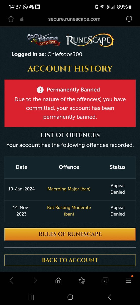 Wappie050's tweet photo. @OldSchoolRS Hey #OSRS, Why am i banned for the second time whilst in the hospital? I've never botted. I was tobbing and the next day i woke up being banned.
I wait alot for test results so i play osrs.
RSN: Chiefsoos300
#Day30
@JagexSupport @JagexAyiza @JagexAsh @JagexTwisted @JagexGoblin https://t.co/e0RrXuvpbA