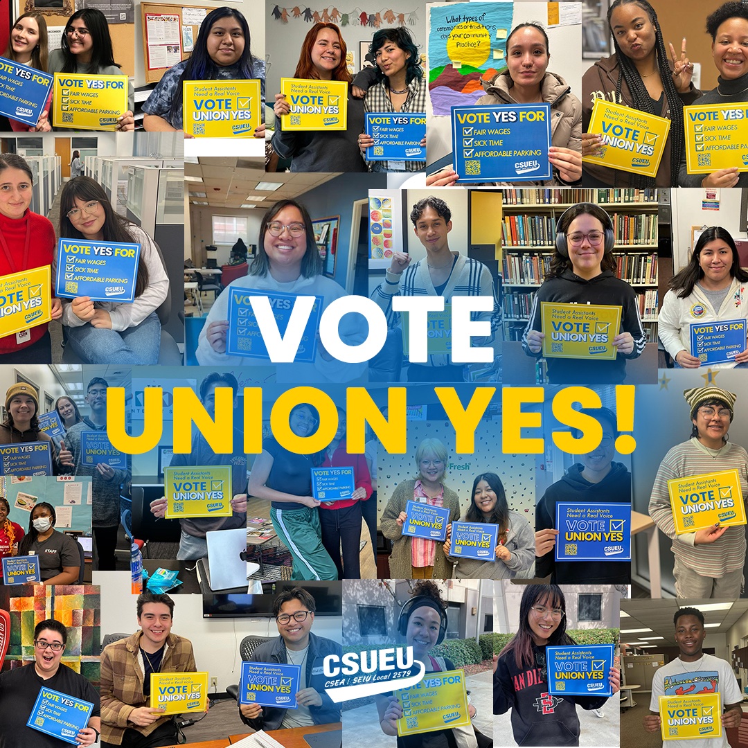 CSUEU's tweet photo. NOW is the time for student assistants to #VoteUnionYES ☑️
already thousands of CSU students have made their voices heard in the largest student worker election in history. we only have 9 days left, DON’T miss this moment. make sure to vote before Feb. 22 #UnionsForAll #SEIU https://t.co/HAZkBfX9cM