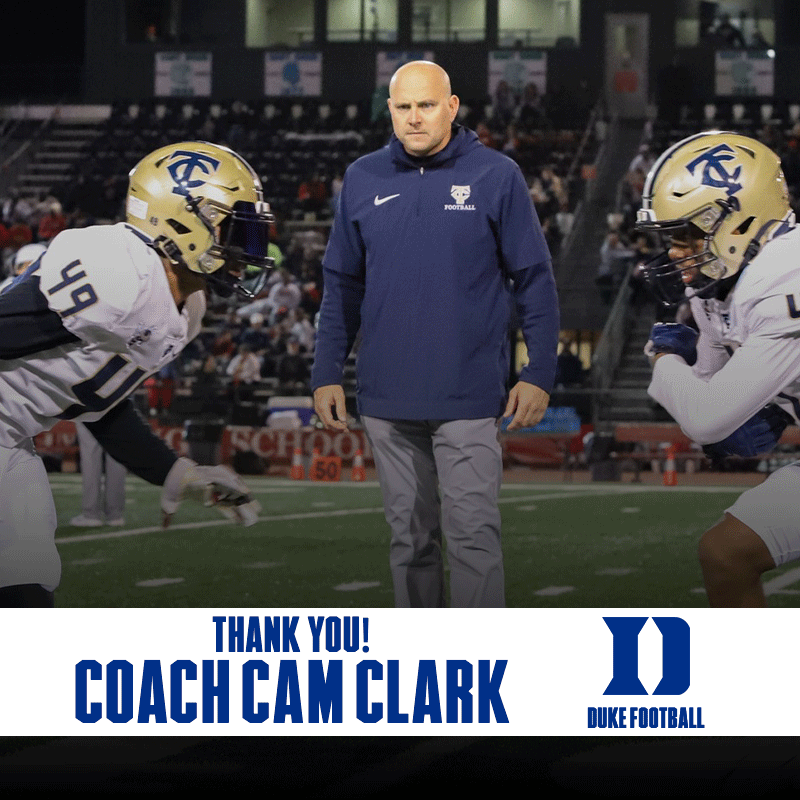tcchsyjfootball's tweet photo. We'd like to extend a heartfelt Thank You &amp; Congrats to our DC, Cam Clark! Coach Clark will be joining the new staff at Duke! He has been a huge part of our return, and we're forever grateful to the Clark family for their time here! #TheCounty #TogetherWeSwarm #W1NTHEDAY https://t.co/ED4pg0RX5r