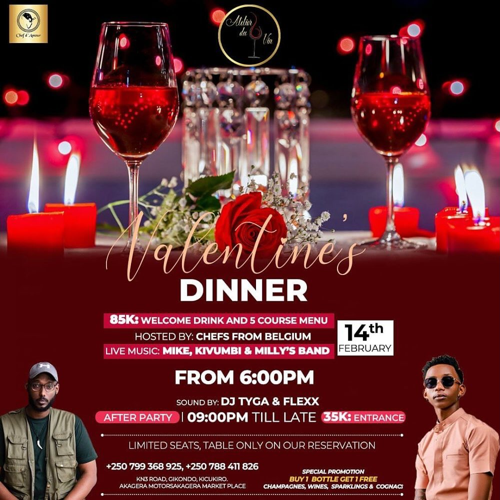 4. And y'all know that Atelier du Vin always gives you classic stuffs and ofcrs of Valentine's Day is a special one. Kivumbi and Mike Kayihura understand assignment 🔥🔥🔥 Details at @atelierduvin_rw 👇