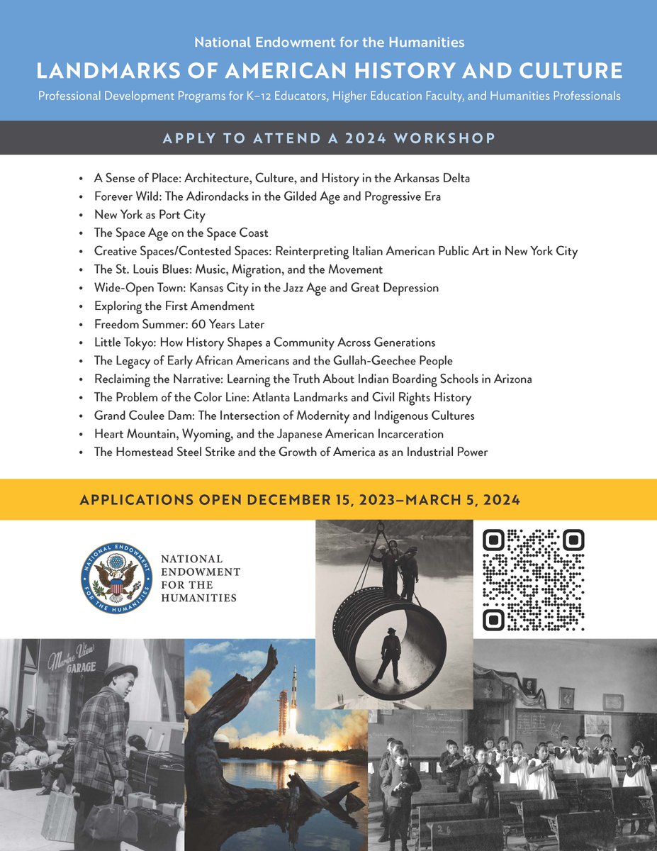 NEH_Education's tweet photo. Where will your #NEHSummer take you? 33 programs for #K12educators & 10 #highered programs can take you on a journey of learning and discovery.
More: https://t.co/lNcbU2Oake
⏰Deadline: 3/5/24 11:59PT https://t.co/PnwjYonE7u