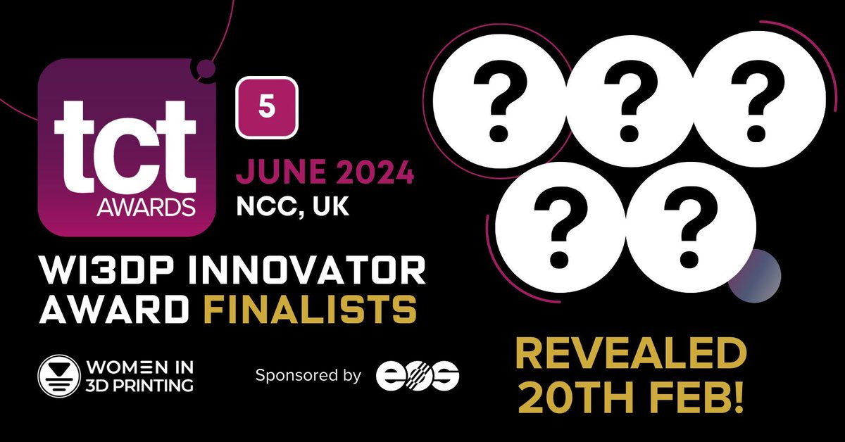 🏆 Join us for the Big Reveal of our TCT #WomenIn3DPrinting Innovator Award Finalists for 2024! 🏆 The 3D printing community has put forward nominations in droves from across the additive manufacturing sphere. Find out more 👉 buff.ly/49dKS9I #TCTAwards #Wi3DP
