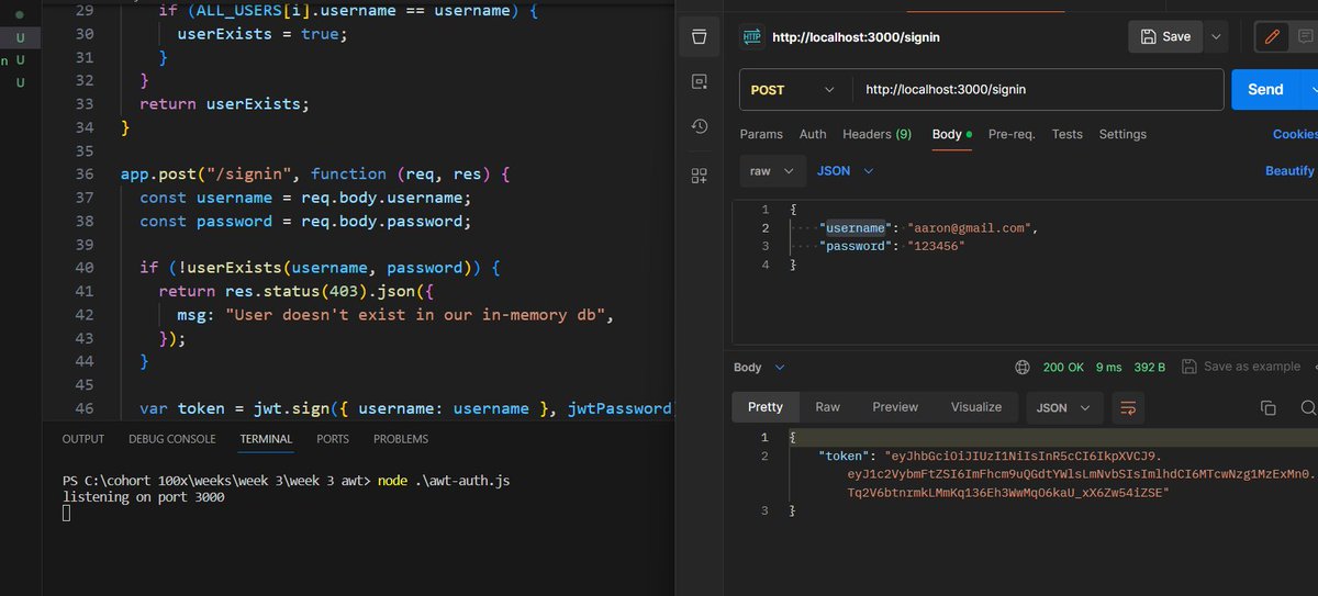 Aaronvern11's tweet image. day 10:
it was a good day 
i learnt about 
-fetch api
-more about authentication 
-hashing
-encryption
-jsonwebtokens(JWT)
-and local storage 
also created a basic server that returns a json web token with username encrypted and returns user if user is signed in.
#151daysofcode