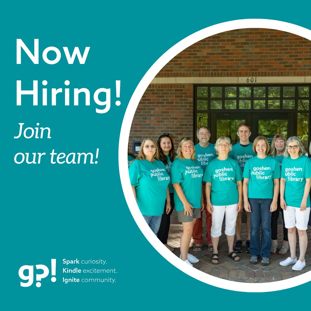 GPLReads's tweet photo. Goshen Public Library seeks its next Development &amp; Community Engagement Manager. This is a full-time position and is part of our Leadership team. A cover letter and resume are required. To apply, visit https://t.co/AKnGcBS3jT. Applications due Mon., Feb 26. #hiring https://t.co/OhNJMXR4py