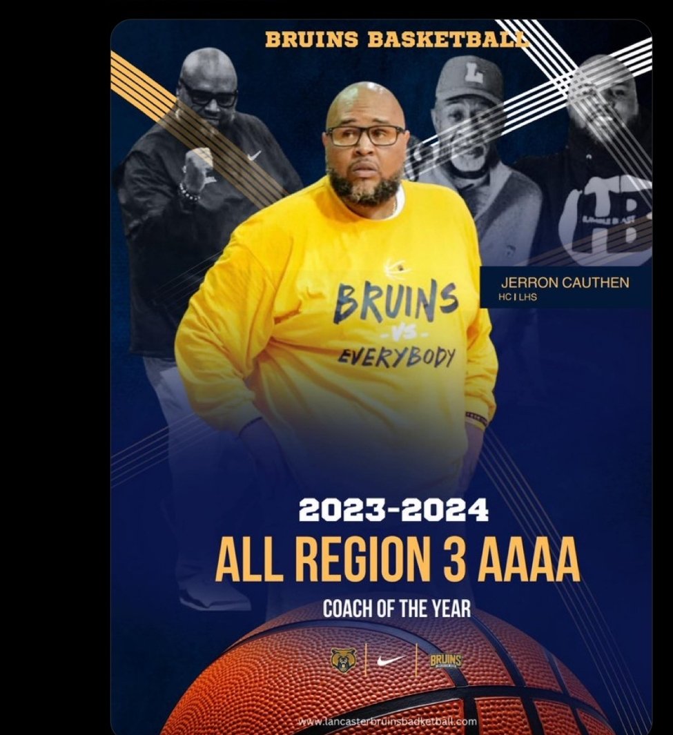 Congratulations, <a href="/CoachCauthen/">Lancaster Bruins Basketball</a>, as Region 3 AAAA Coach of the Year.

Lost 2 Starters and finished 2nd in the Region💪🏿