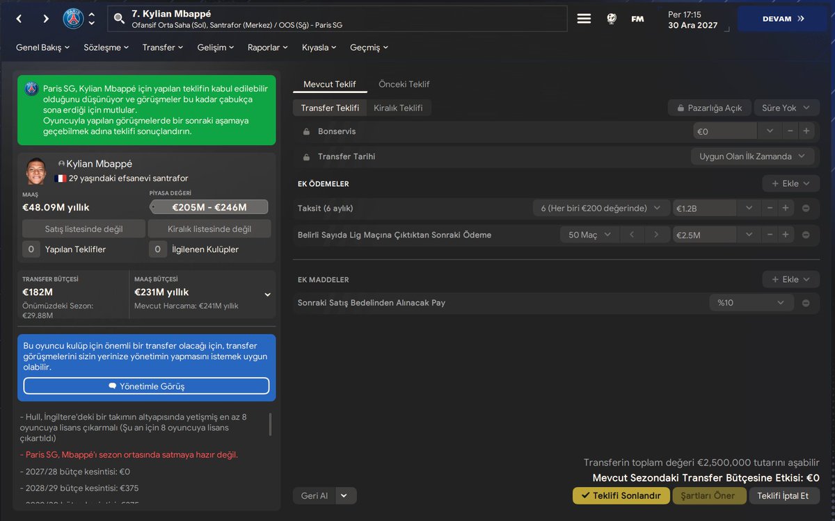 FMDirektor's tweet image. FM24 TRANSFER BUGU

Görselde yer alan transfer teklifini herhangi bir oyuncuya sunarsanız teklifiniz otomatik olarak kabul ediliyor.

Bu durumu birazdan SI tarafına ileteceğim. 

@FMTurkiye @FootballManager | #FM24 #FootballManager