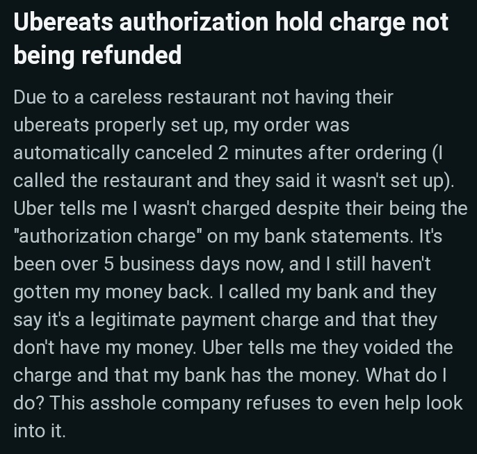 UberThieves's tweet photo. I'll be posting stories from frustrated @Uber @UberEats @Uber_Support customers #UberOne #UberEats #Uber #AuthorizationHold https://t.co/mcGPlQ9X27