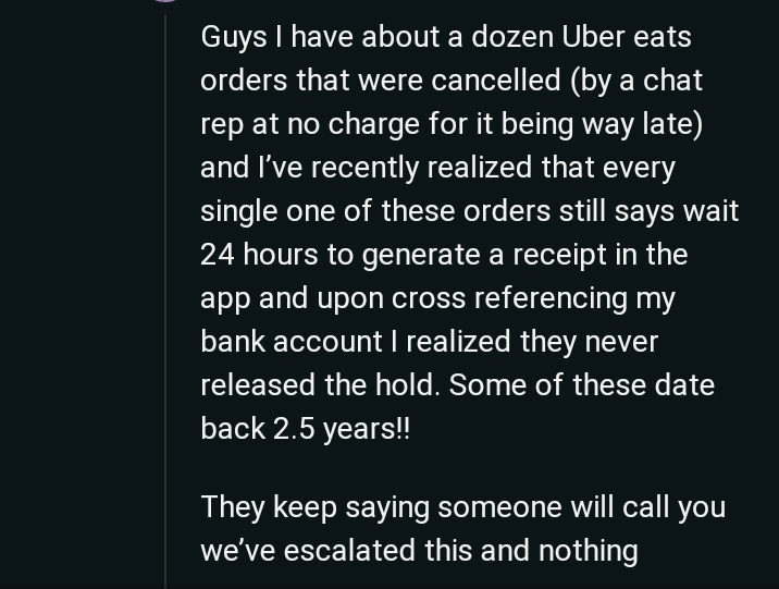 UberThieves's tweet photo. I'll be posting stories from frustrated @Uber @UberEats @Uber_Support customers #UberOne #UberEats #Uber #AuthorizationHold https://t.co/mcGPlQ9X27