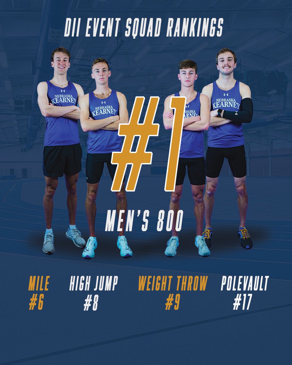 Men’s 800 crew stays #1 in D2 while 3 other events are in the top 10!
