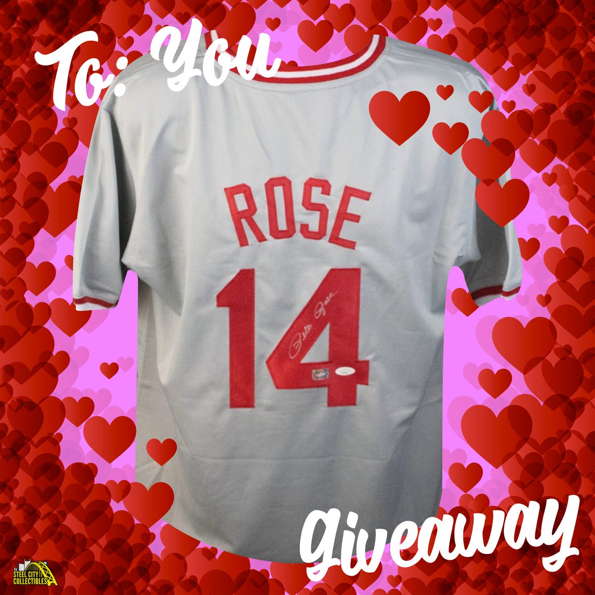 💕 VALENTINE'S DAY GIVEAWAY 💕 Will you accept this Rose? 🌹 RETWEET + FOLLOW for your chance to win a Pete Rose Autographed Jersey! Must be following to win! #ValentinesDay #TheHobby #Giveaway