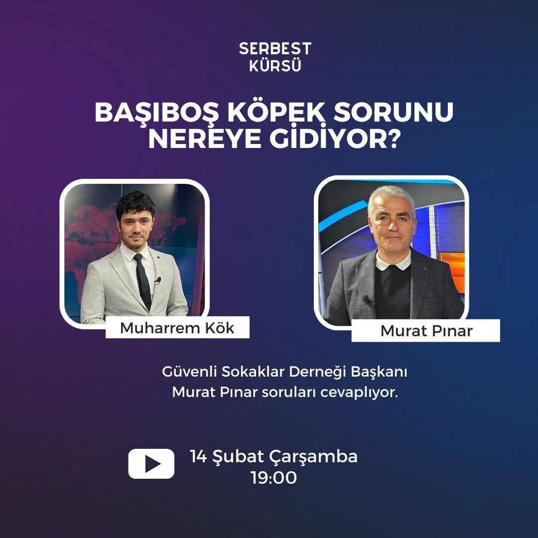 Güvenli Sokaklar Derneği Başkanı Murat Pınar <a href="/Murat__Pinar/">Murat PINAR</a> ile yarın saat 19:00’da başıboş köpek sorununu konuşacağız. 

Sizce başıboş köpek sorunu nereye gidiyor?