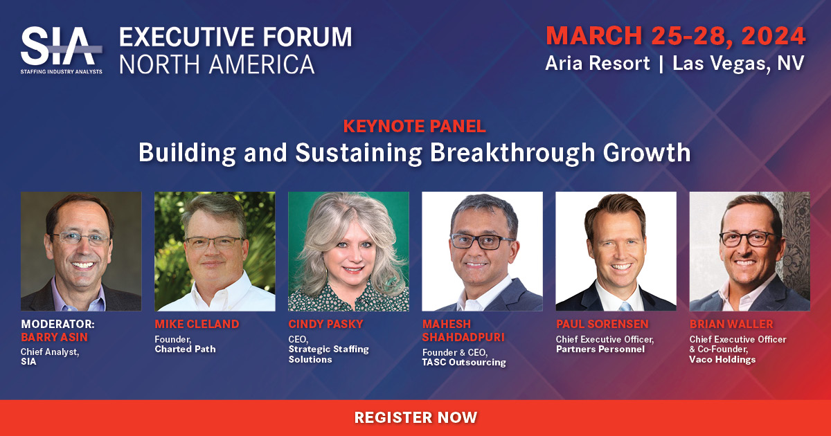 Growing a #staffing business from scratch, incredible. Growing a business from scratch to over $100 million in revenue, legendary! SIA leads you toward this breakthrough at #ExecForum. Get key #leadership strategies for breakthrough growth > siexecutiveforum.com