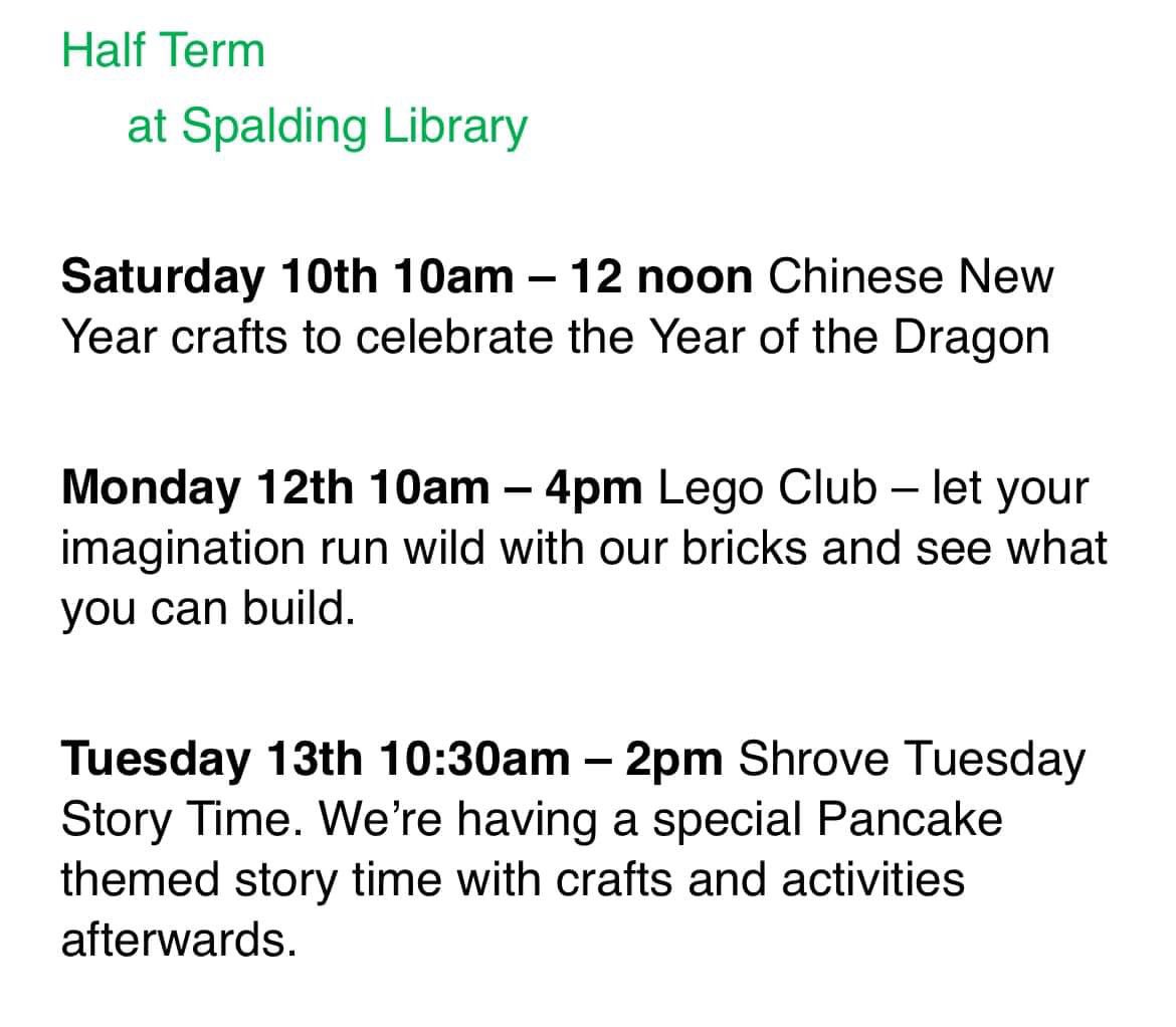 SPCEDS's tweet photo. Free Events at Spalding Library over half term - no booking required.📚#lovereading https://t.co/OPinHpBJ4q