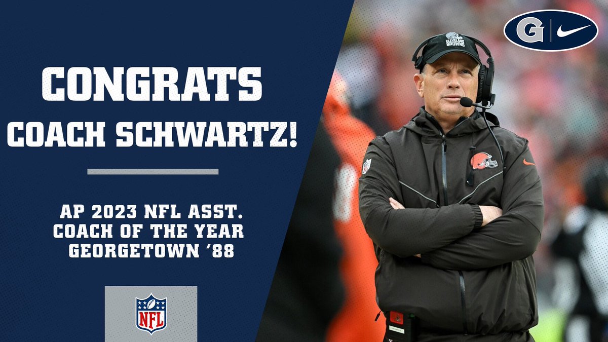 Congrats to Browns Defensive Coordinator & @HoyasFB Alum Jim Schwartz on winning the AP 2023 NFL Assistant Coach of the Year. 🐶 🦴 #HoyaSaxa