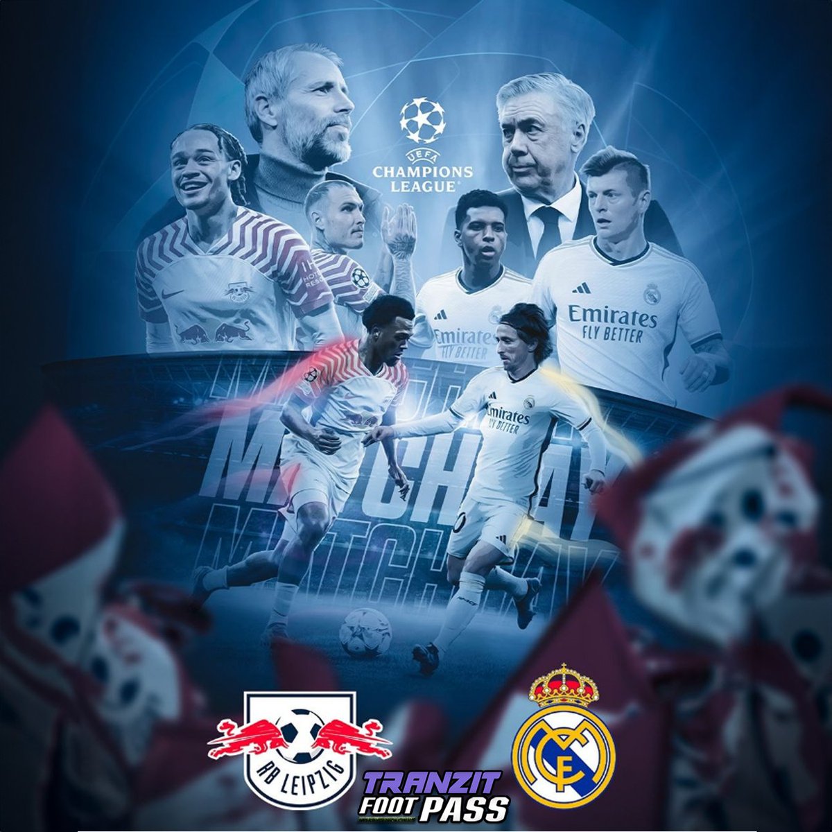 _Tranzit's tweet photo. ⚽TRANZIT FOOT PASS⚽

🏆 8EME CHAMPION'S LEAGUE 🏆

⚪🔴 RB LEIPZIG -  REAL MADRID ⚪🟡

🔴Début du Live à 20H55h !🔴

♻️RT x Follow pour visionner gratuit!

🔗 Lien en bio 🔗

#LDC #leipzigrealmadrid  #Live #free #StreamingNow https://t.co/gM59wzmdjo