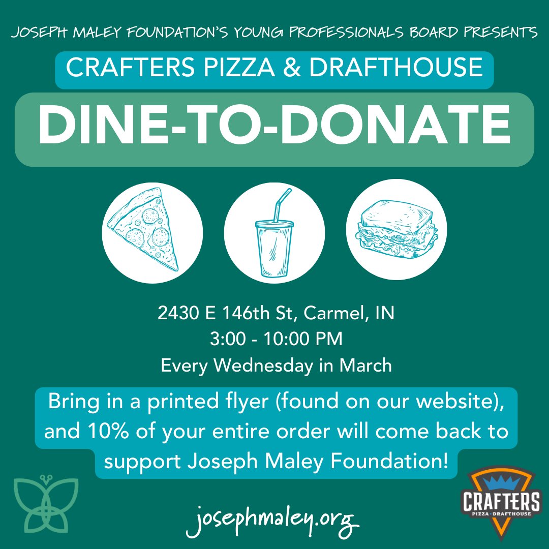 JosephMaleyJMF's tweet photo. Our Young Professionals Board is partnering with Crafters Pizza &amp; Drafthouse every Wednesday in March, from 3-10 PM, where 10% of your order will come back to support us.

You MUST present a printed copy of the event flyer when you pay.

FLYER: https://t.co/DnZW5IXlSs https://t.co/UIzu8pjPS6