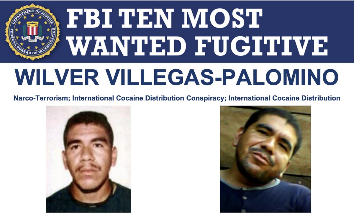 FBIMostWanted's tweet photo. On Feb 13, 2020, a federal arrest warrant was issued for #FBI Ten Most Wanted Fugitive, Wilver Villegas-Palomino, after he was charged with narco-terrorism and drug charges. A reward of up to $5 million is offered: https://t.co/NQSpJgzV9y https://t.co/H7sJMM3S0S