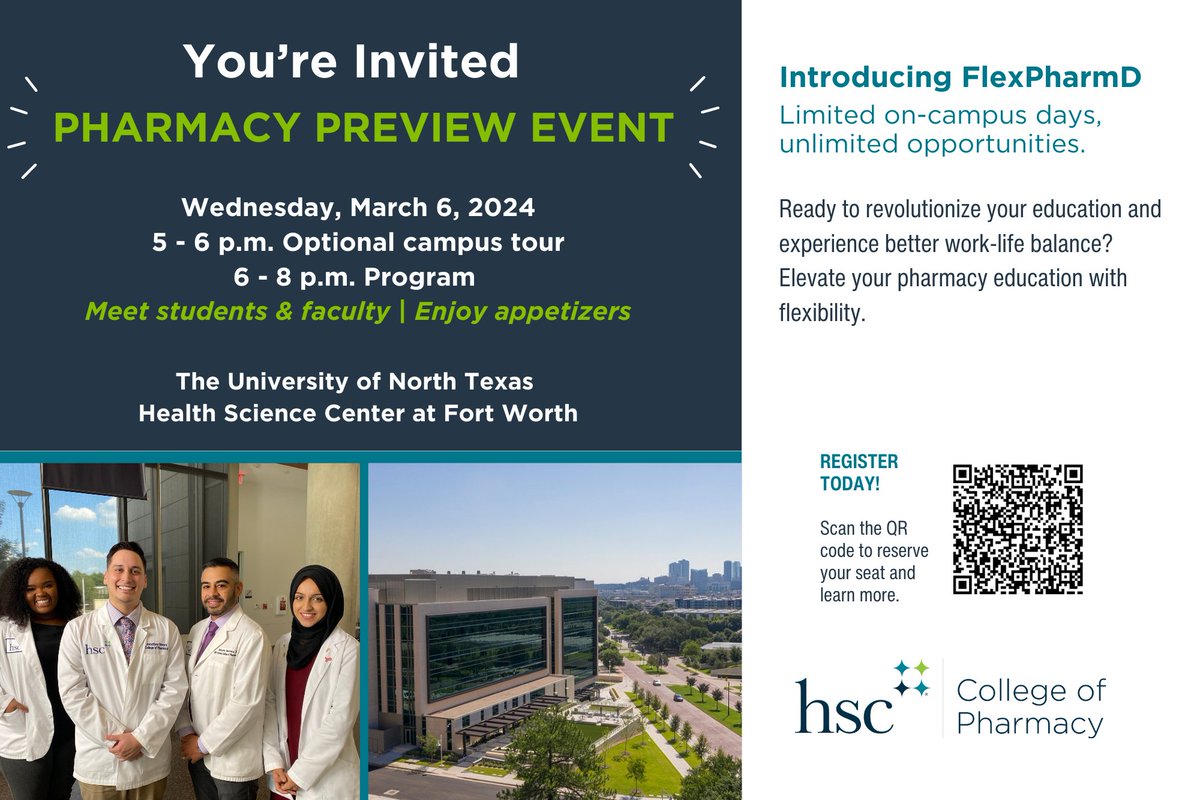 Considering pharmacy school? Join us for a Pharmacy Preview Event on Wed., March 6. Meet students and faculty, see our campus, enjoy appetizers & learn more about our FlexPharmD program. We can’t wait to show you all the possibilities at HSC! Register 👉👉 eventbrite.com/e/hsc-college-…