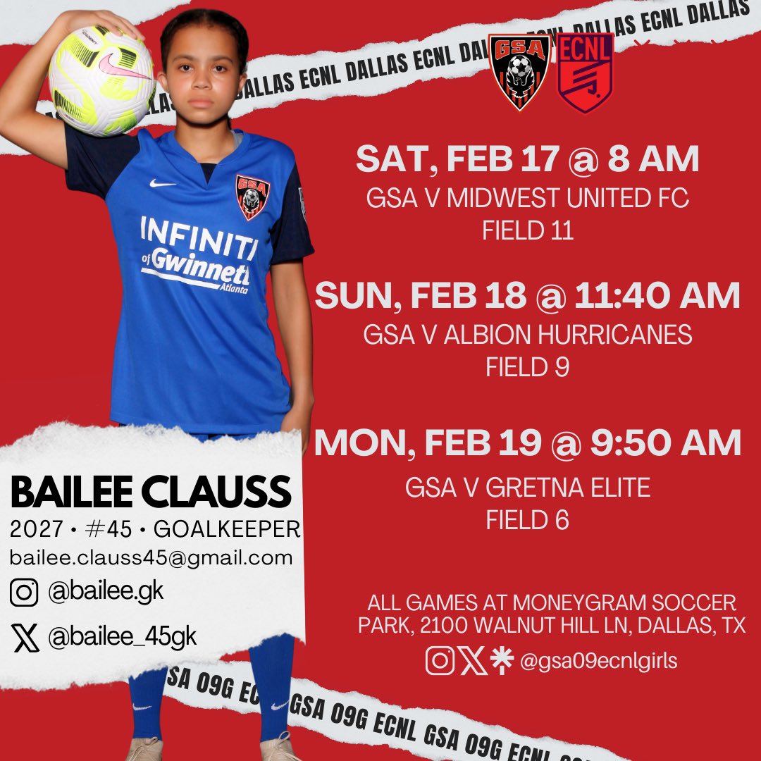 bailee_45gk's tweet photo. FOUR 4️⃣ DAYS left until #DallasECNL. Looking forward to some great competition. Drop in to a game or two if you have the time and see some great athletes, who also happens to be my teammates!!! See you there!#goalie#4️⃣5️⃣#GSA#ECNL#Dallas https://t.co/560CTVjIJ5