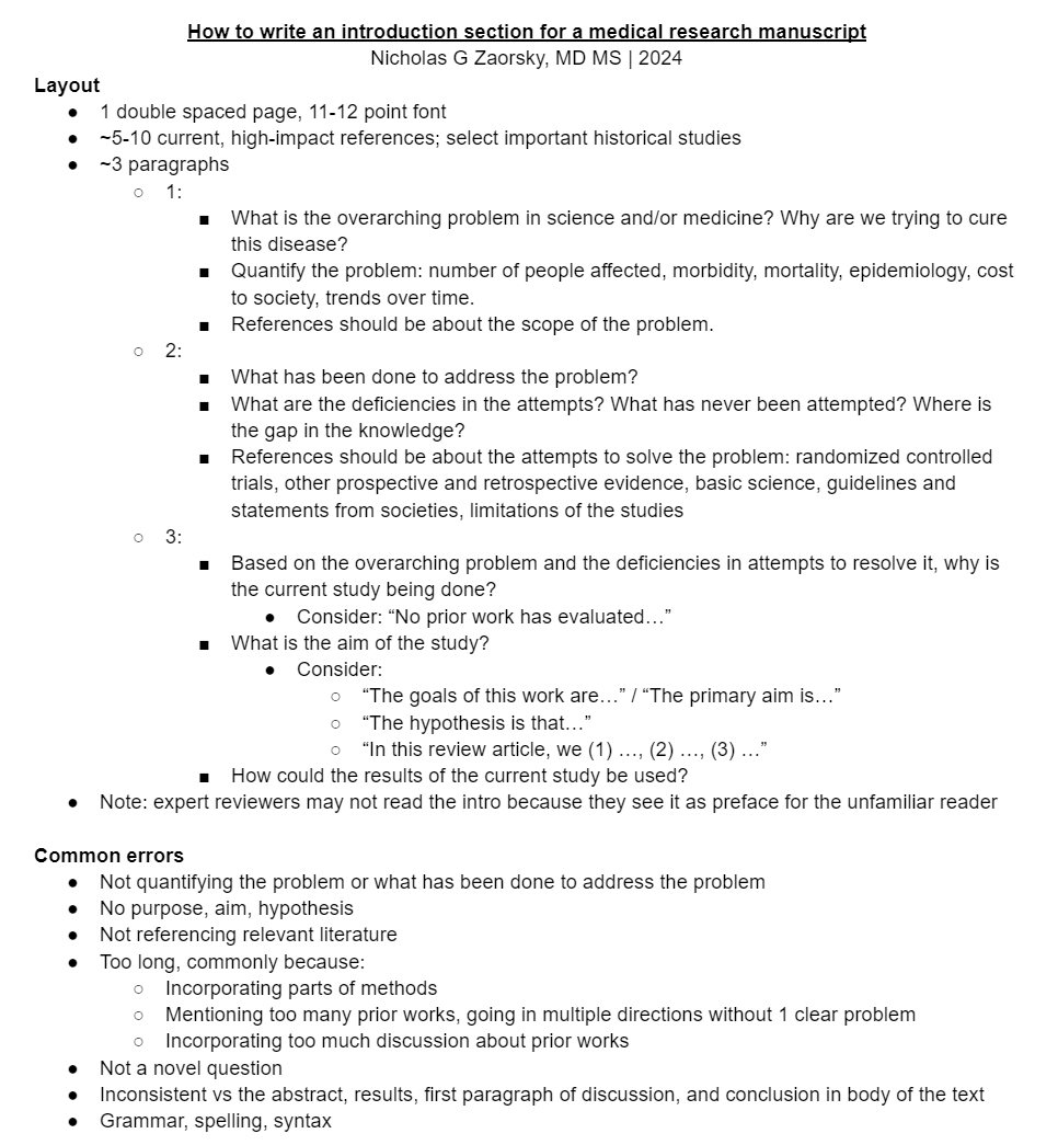 How to write an introduction section for a medical research manuscript