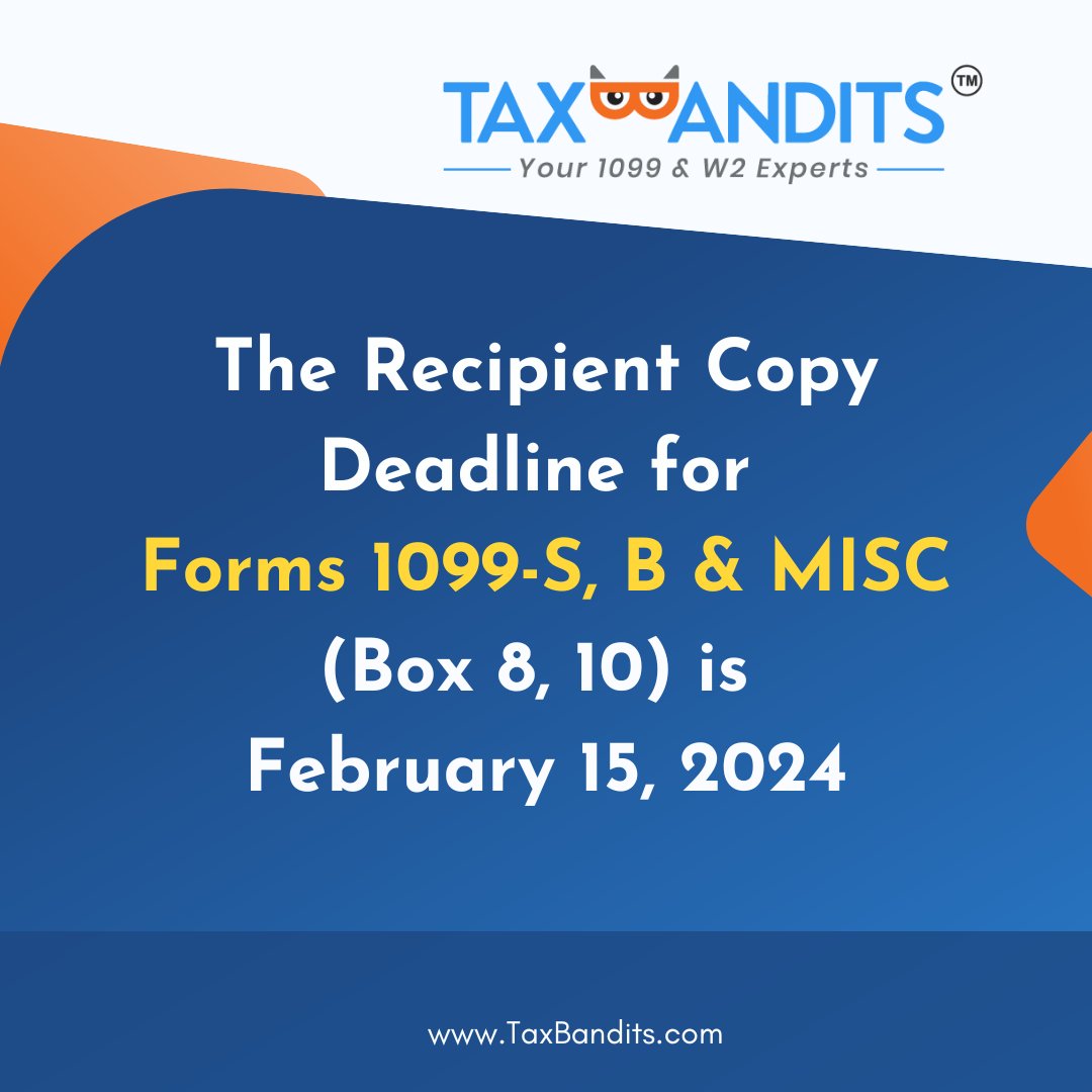 There are a few 1099 Forms with a recipient copy deadline this week!

Learn more: bit.ly/42FTiUF 

#Form1099B #Form1099S #Form1099MISC #deadline