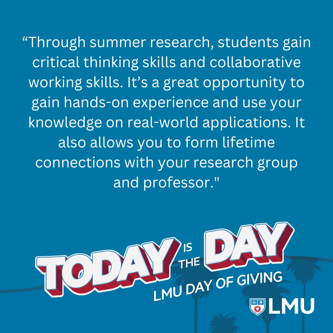Lions, we're halfway there! Now's your chance to support student summer research. Jarret Furuta '24, a mechanical engineering major who researched alongside Dr. Mahsa Ebrahim, talks about the value of the experience. Give at dayofgiving.lmu.edu/organizations/…  #LMUDayofGiving