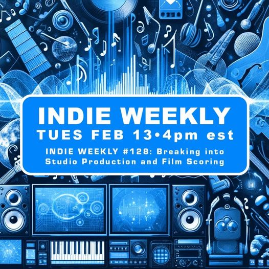 Live in 1 hour!  INDIE WEEKLY #126
Breaking into Studio Production and Film Scoring
TUES FEB 13 • 4pm edt (Toronto time) with special guest Brett Carruthers (Desolation Studios, The Birthday Massacre, A Primitive Evolution). Join at ditcommunity.com