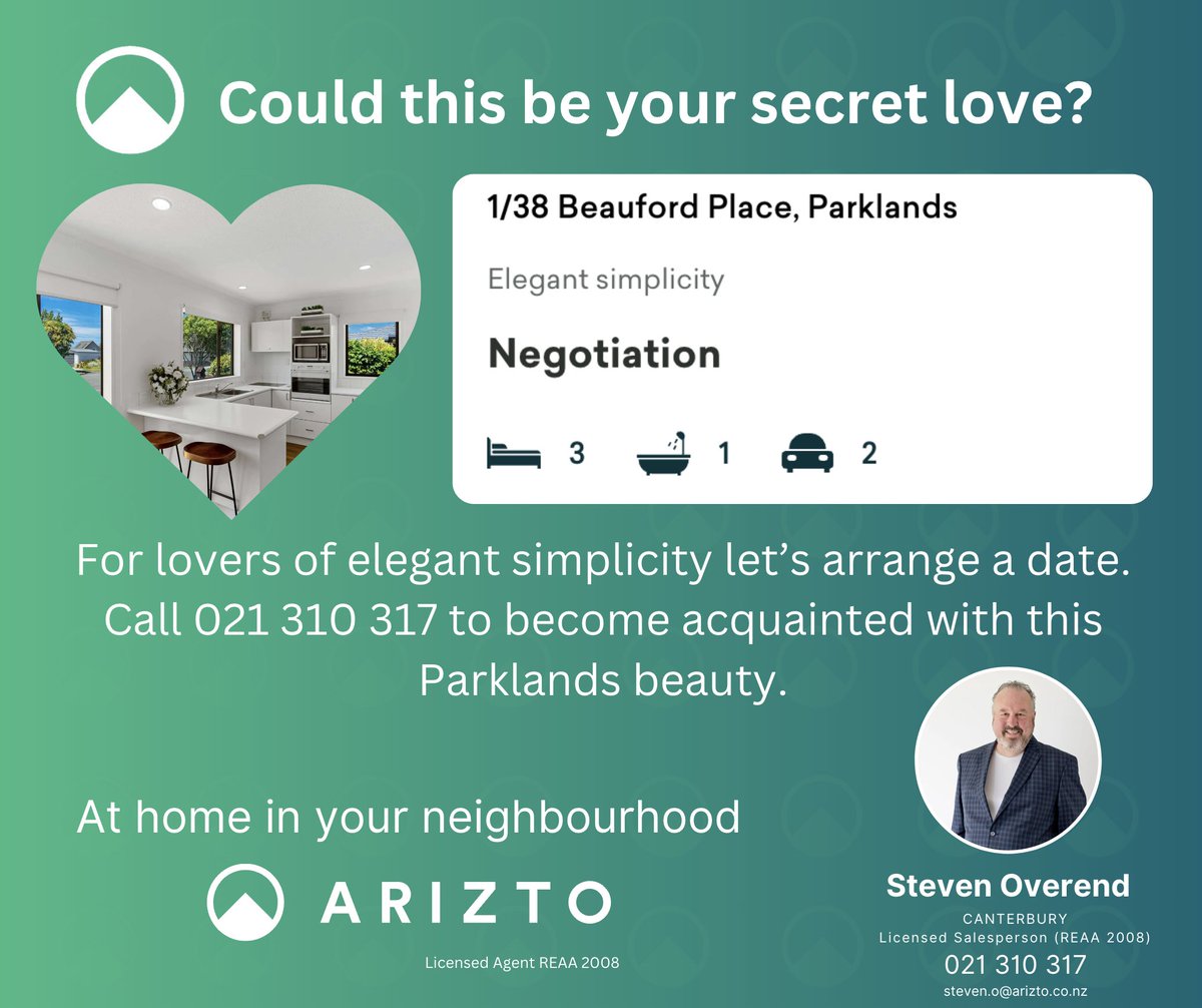 Everybody loves a lover.
#arizto #parklandsforsale #sharethelove #ElegantSimplicity
stevenoverend.co.nz