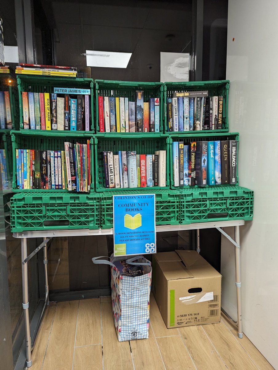Phase one of our community bookcase in store at #Coop #Colinton with the aid of our local customers and charities. Come pop along and see our selection, all varieties and ages! Only £1 to charity. Thank you to <a href="/Irish_LOShea/">Irish Lorraine</a> for the poster <a href="/coopuk/">Co-op</a> #itswhatwedo