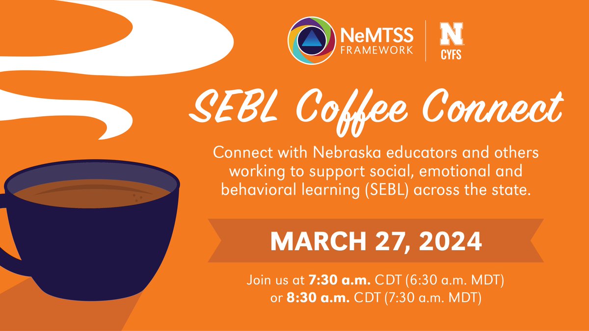 TOMORROW: Join us for a virtual SEBL Coffee Connect session focused on supporting educators! ✨☕️ • Wednesday, March 27 • 7:30 am CDT (6:30 MDT) or 8:30 am CDT (7:30 MDT) • Learn more and register: bit.ly/3v0q06N