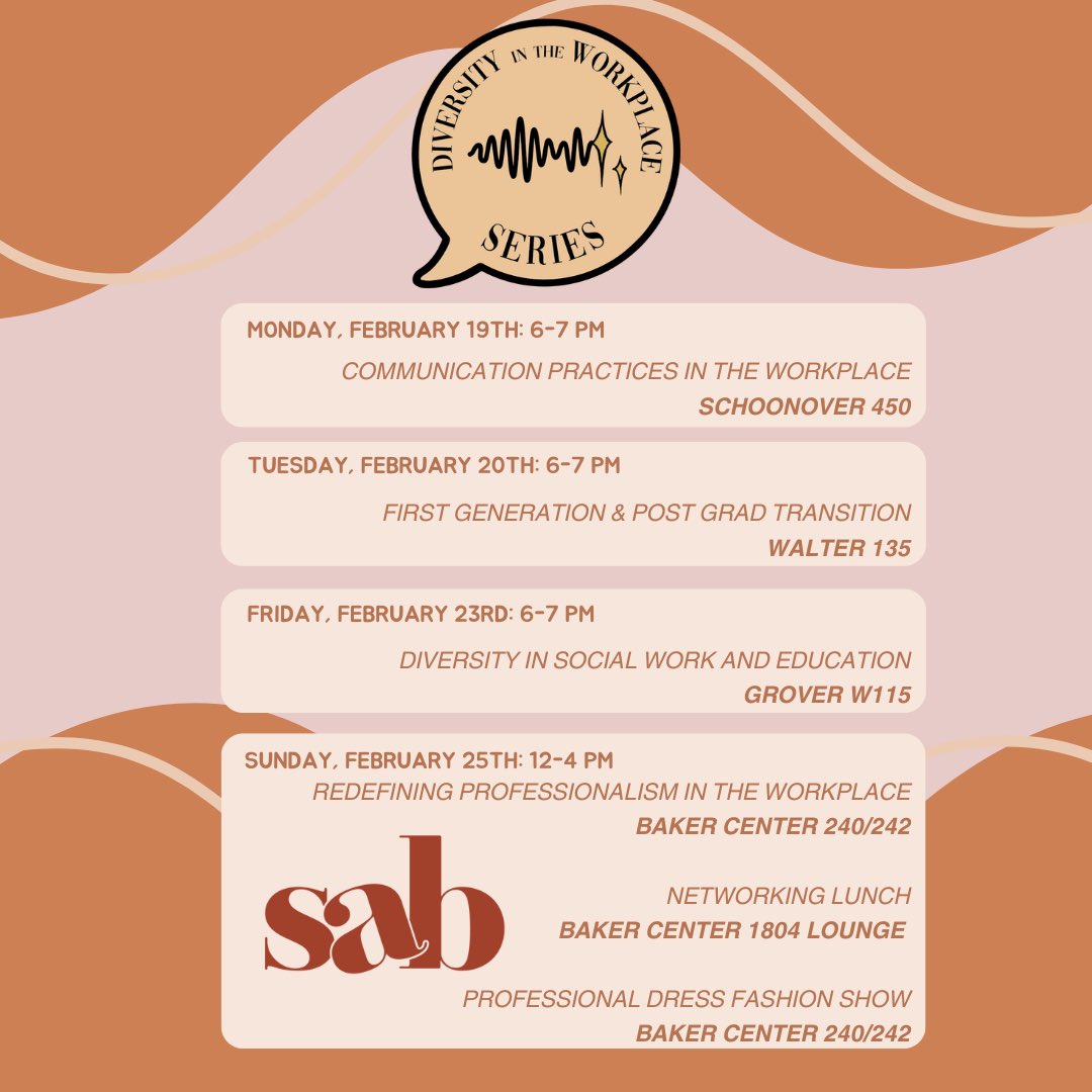 We are so excited for this year’s Diversity in the Workplace Series! SAB’s Professional Development and DE&amp;I committees have been hard at work to put together this amazing series of events. 

Join us the week of February 19th-25th!!