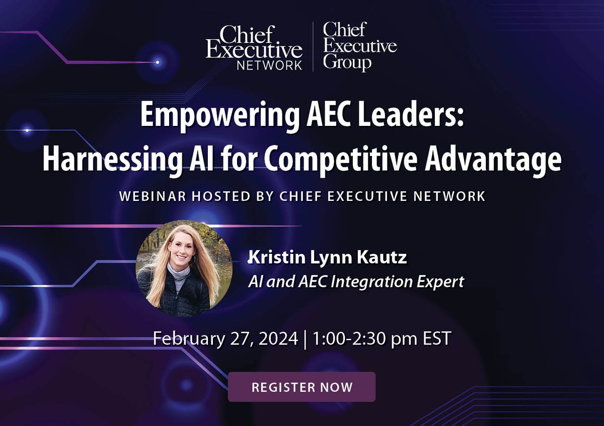 Discover AI's impact on the AEC industry, gain insights for growth, and learn to navigate #AI integration confidently during our free virtual event on Feb 27. Empower your strategy, modernize your business, and achieve tangible results with AI: bit.ly/4bN84NQ #Leadership