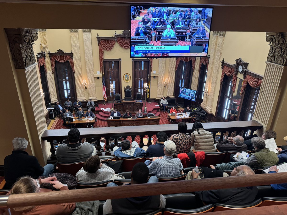 This is the scene at City Hall. Fire marshal restricting more from coming up. Can't recall last time this many folks showed up for a hearing. When you lock the public out of backroom deals, they will show up to fight. Vote NO on luxury apts at the Inner Harbor.