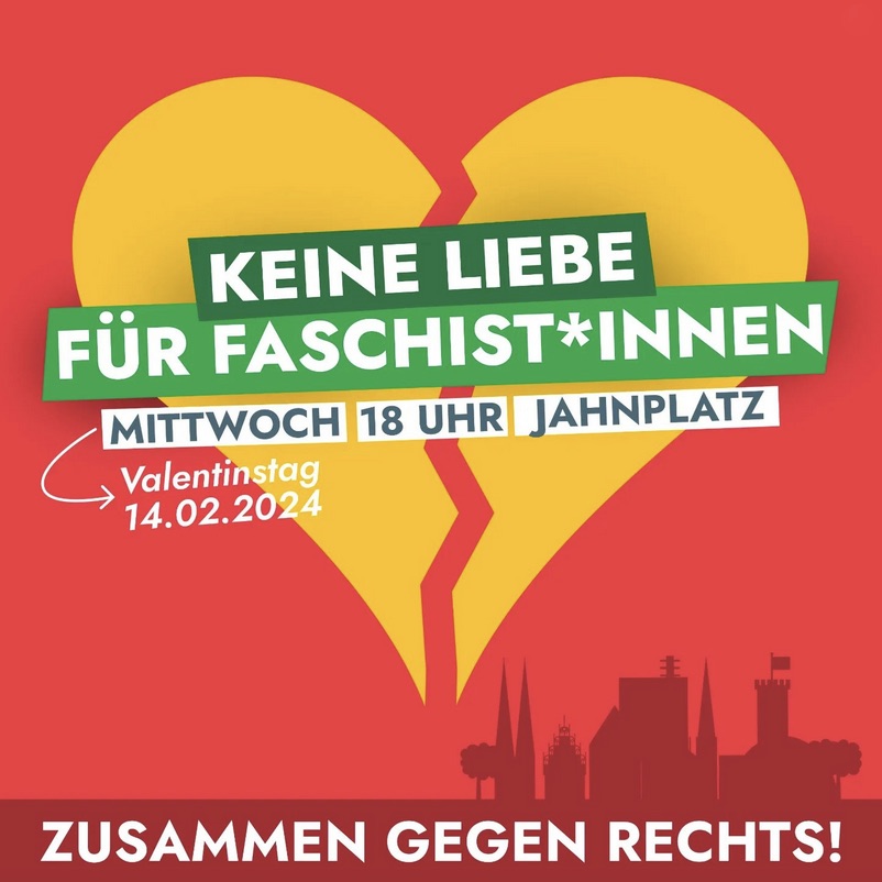 Dieser #Valentinstag gefällt uns! #Bielefeld sagt am 14.02. um 18 Uhr auf dem Jahnplatz: KEINE LIEBE FÜR FASCHIST*INNEN #gemeinsamgegenrechts #gegendieafd