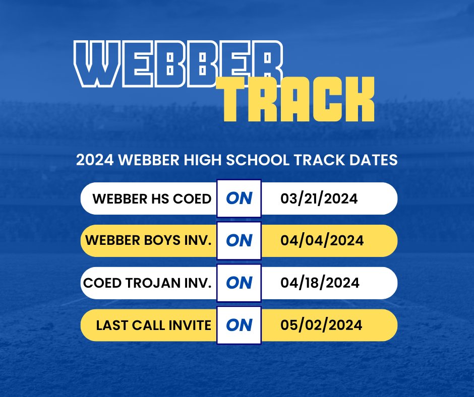 Coaches and AD's

Bluford(Webber) High School is hosting a 1A Sectional again this year.

We are hosting home meets on the following dates.  If it does not specify gender, then it is COED.  

Contact me @ jpierce@blufordschools.org and add the meet on Athletic net to join.