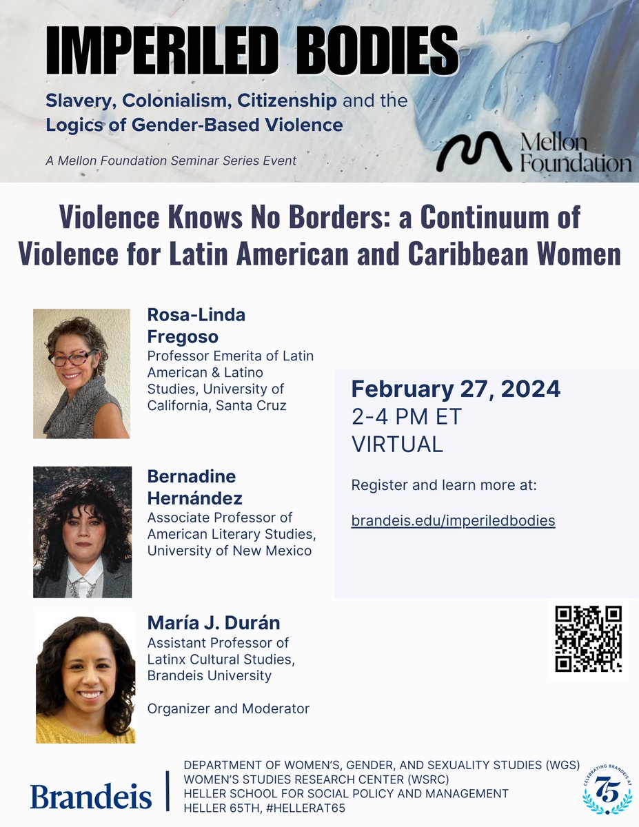 Latin America remains the region w/ the highest rate of sexual violence in the world. Join us for a discussion organized &amp; moderated by <a href="/BrandeisU/">Brandeis University</a>'s María J. Durán. Details @ brandeis.edu/imperiledbodies #genderbasedviolence