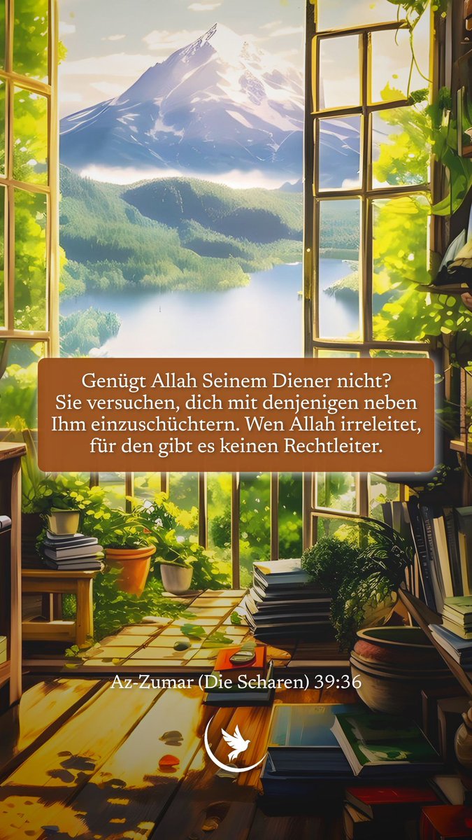 himmelsschueler's tweet photo. Assalamu alaykum, Friede sei mit euch!
Genügt Allah uns nicht? Oder sehen wir uns nicht als Seine Diener? Weshalb fürchten wir etwas, wenn Allah doch Macht über alles besitzt? Sollten wir nicht vollständig auf Ihn vertrauen und..
#VersdesTages #Islam #SureAzZumar #AzZumar https://t.co/z6yQTQVzKq