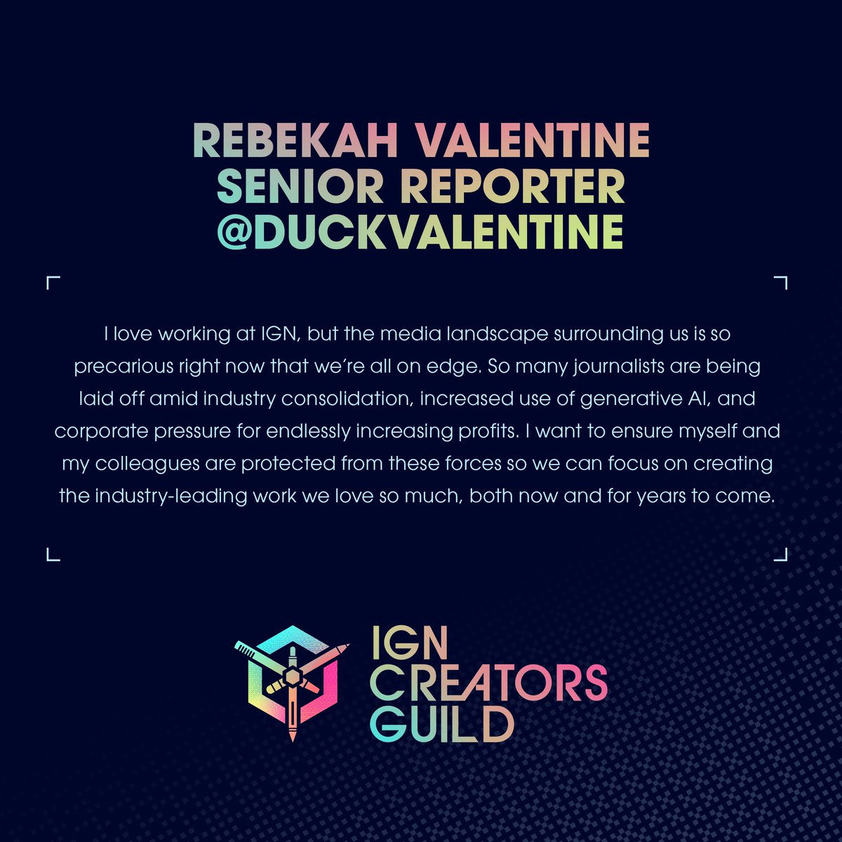 As we see more and more concerning AI trends pop up across industries, we want to be sure we have contract protections in place that ensure <a href="/IGN/">IGN</a> sticks to solid reporting done by real journalists like our very own @duckvalentine! 

bit.ly/IGNCG-Petition #IGNCG