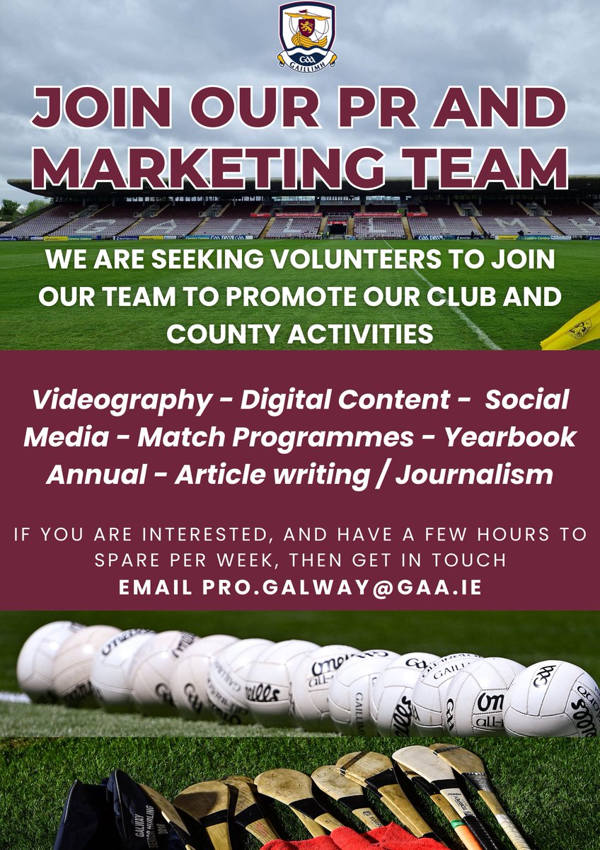 📱PR, Marketing & Communications Volunteers needed We are seeking interested volunteers to join our team🔽 If interested, please get in touch via email to 📧pro.galway@gaa.ie
