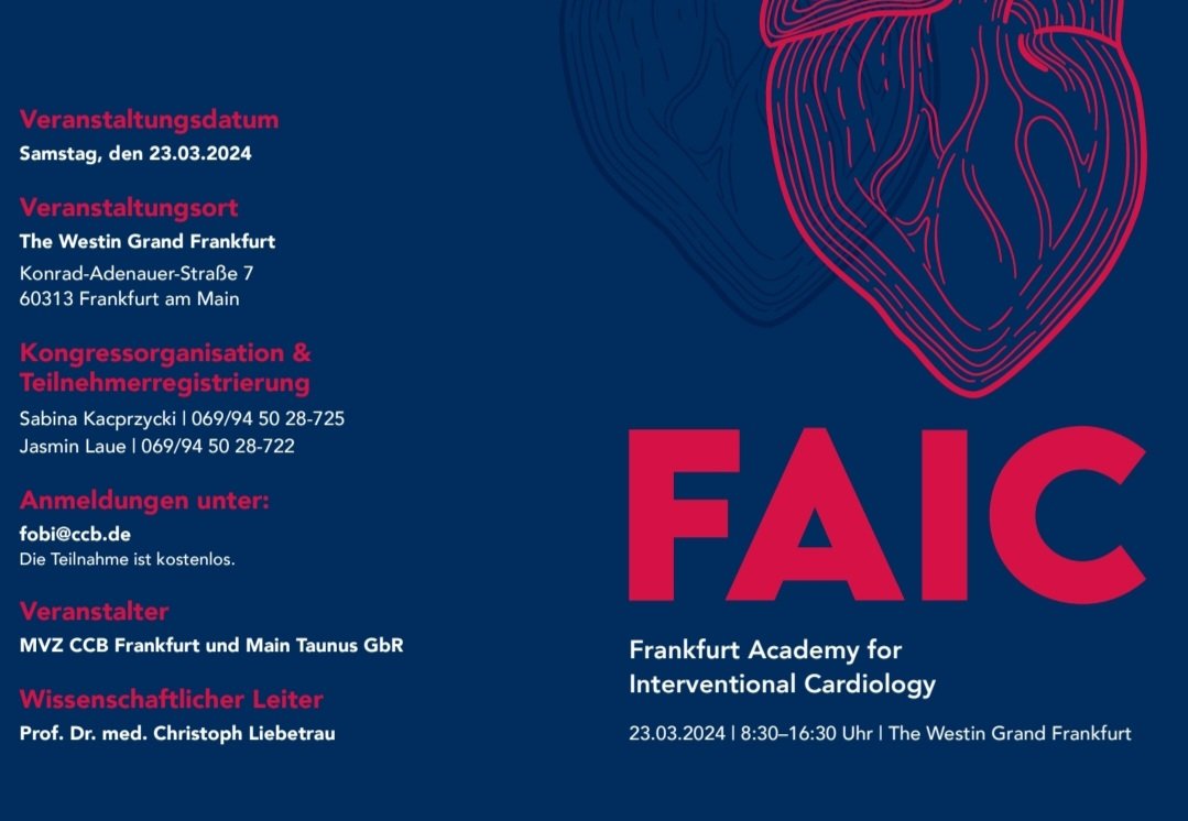 Kardiophil's tweet photo. #FAIC - DAS interventionelle Kongresshighlight im März
Samstag, 23.03.2024
Wo? @Stadt_FFM
Kostenlose Anmeldung: 💻fobi@ccb.de
Mit: wissenschaftl. Beteiligung @YoungDgk❗️
Wer noch? @GaedeLuise @vonBardelebenRS @jongichun @jens_wiebe @OliverHusser @BorisSchmidt5 @HolgerNef u.v.m. https://t.co/pbyPQxiSef