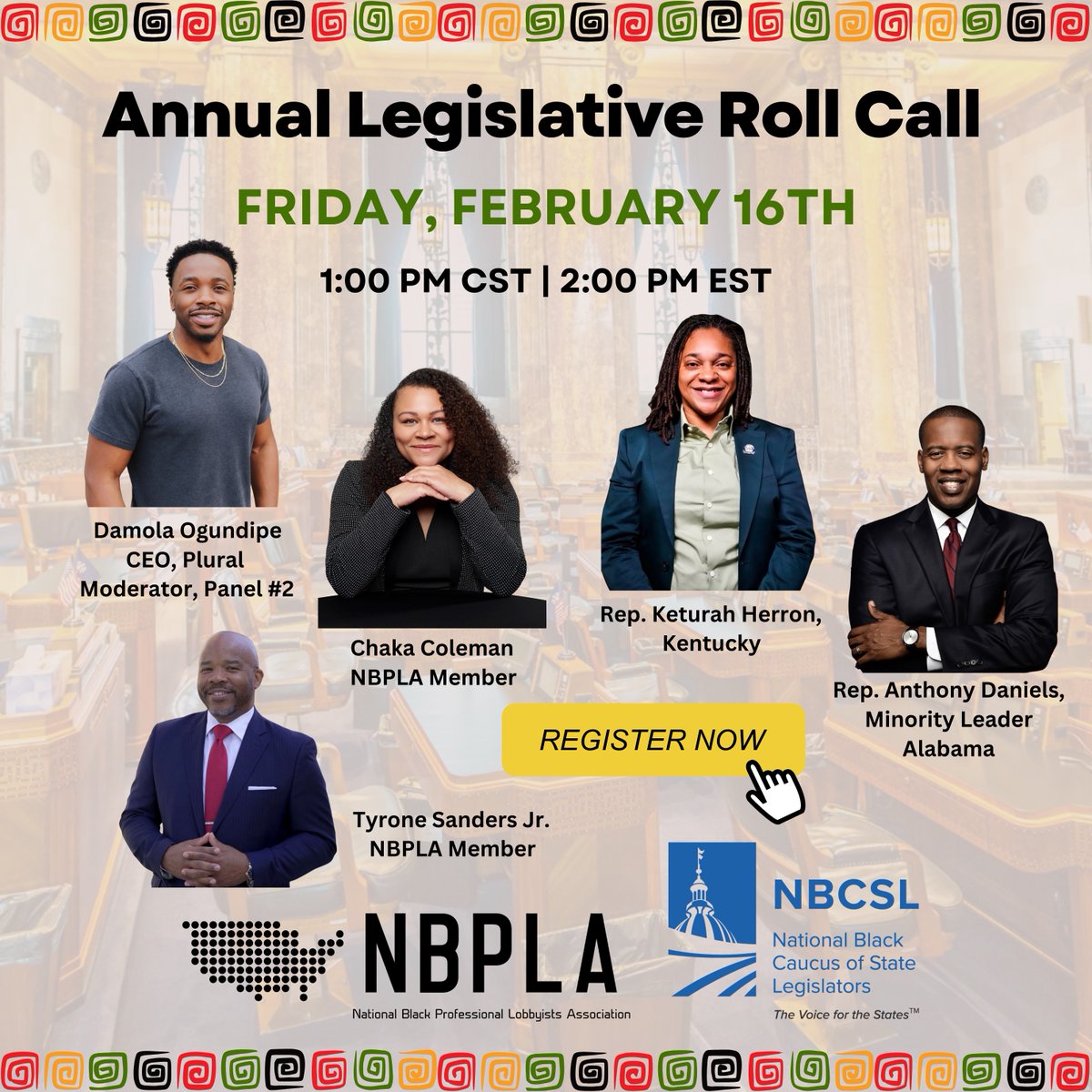 NBPLAorg's tweet photo. We're preparing for the Annual Legislative Roll Call in partnership with the National Black Caucus of State Legislators. You do not want to miss these powerful discussions. 

Click the link and register today! https://t.co/dgvX8llsiN https://t.co/LkFEY3BI1Q