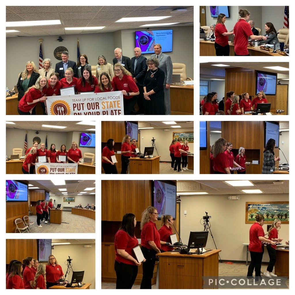 Awesome job today at the Kansas State Board of Education meeting where our FCCLA/Culinary students shared their State on a Plate winning recipes! Congrats we are proud of you and good luck through the USDA certification process with your recipes!