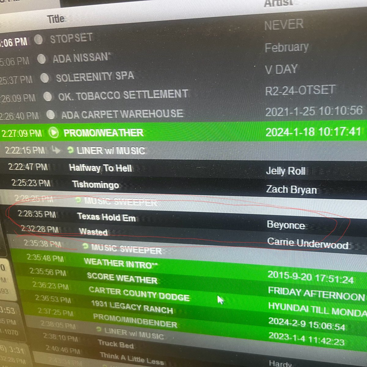 Lots of call coming in for Beyoncé’s Texas Hold ‘Em.  It’s coming up in minutes